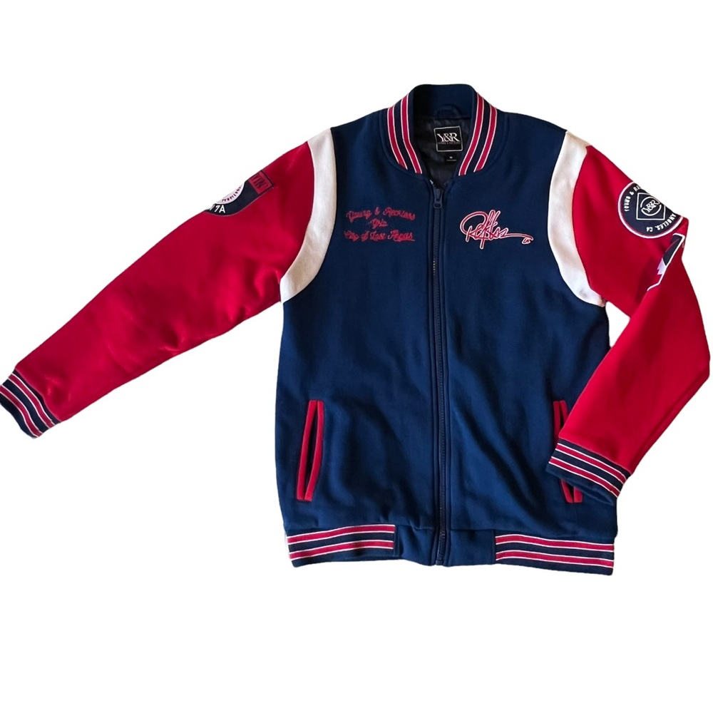 Y&R Young and Reckless Men's Jacket Size Medium Varsity Blue Red Patches
